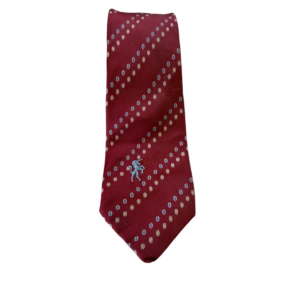 Bronzini Mens Silk Necktie Burgundy Red Geometric‎ Griffin Logo Silk Tie 56x3.25